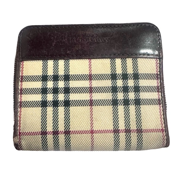 Burberry Multifold Plaid Leather Compact Wallet Unisex 5x5 - Picture 1 of 9